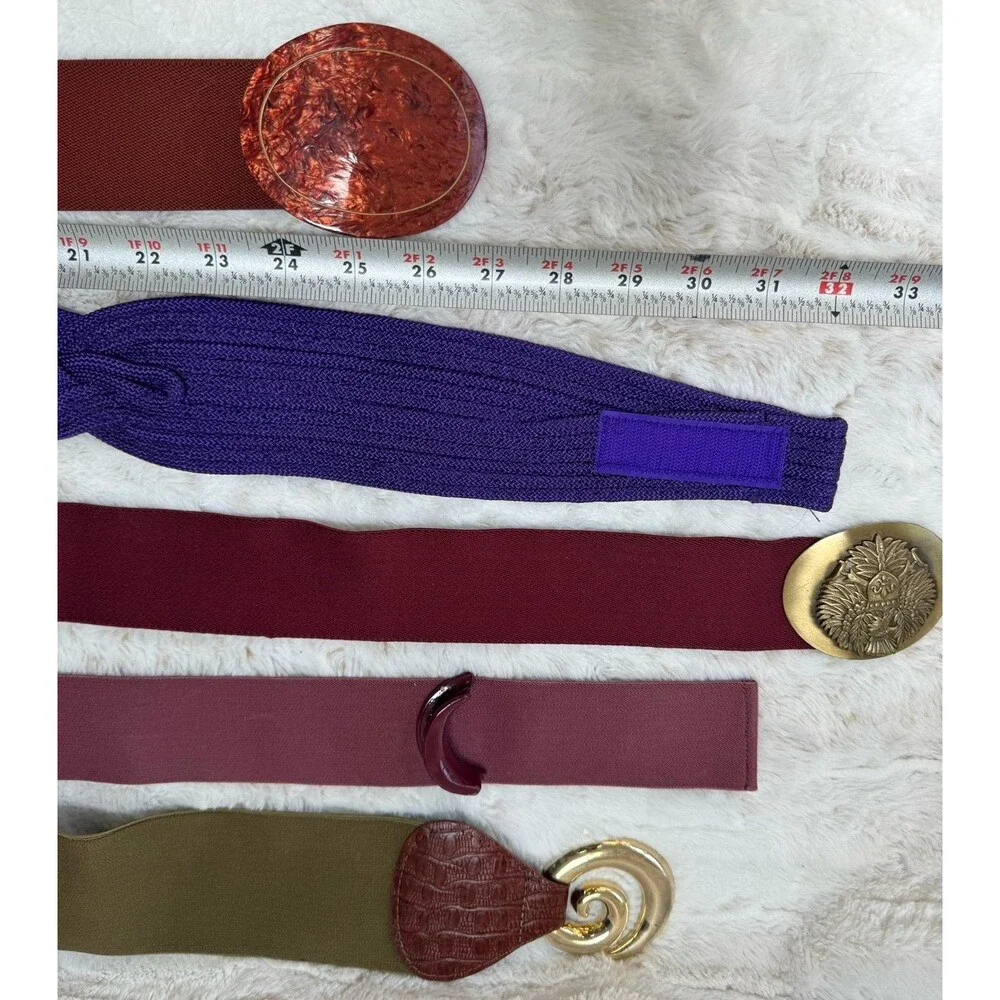 Vintage 80s 70s Women’s Belts Lot Of 7 Elastic Stretch Chain Jewel Medallions